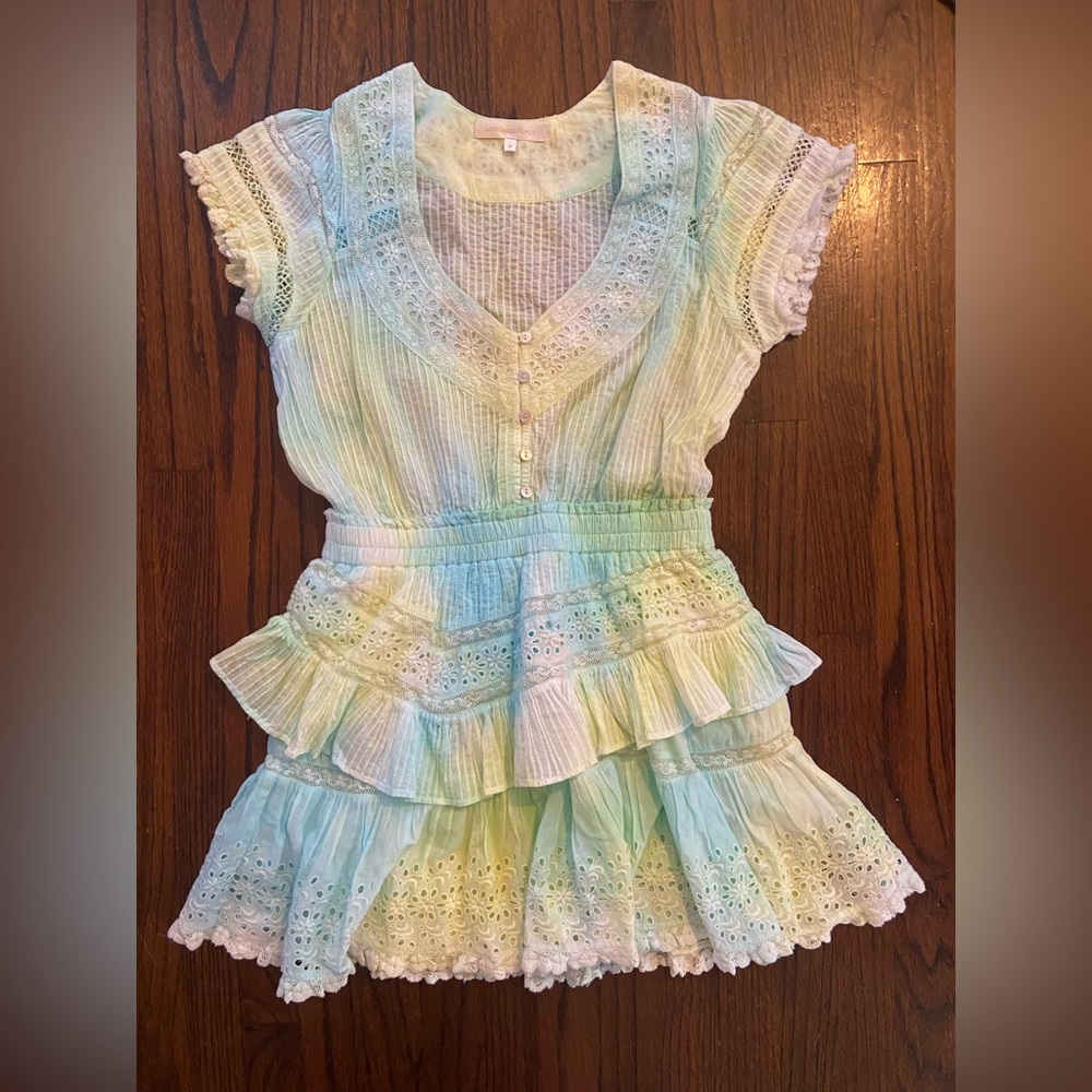 LoveShackFancy Jeromie Dress - size Small - rare blue/green hand dye
